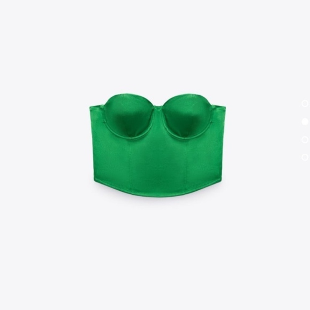New Zara | Green Satin Effect Corset Crop Top - Picture 13 of 17